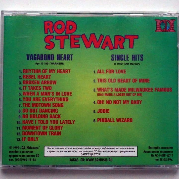 CD Rod Stewart - Vagabound Heart / Single Hits