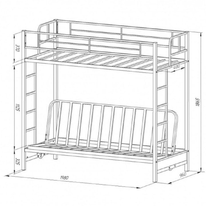 Кровать двухъярусная с диваном 