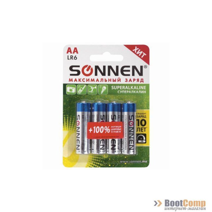 Батарейки SONNEN Super Alkaline АА (LR6,15А) 451094 (BL-4)