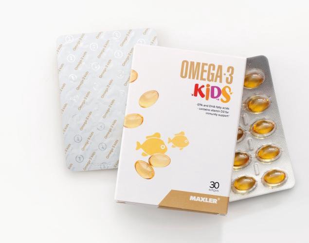 Омега-3, Omega-3 Kids, Maxler, 30 капсул