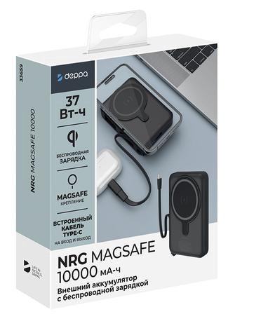 Внешний аккумулятор Deppa NRG MagSafe 3A Qi 15W 10000mAh черный (33659)