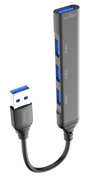 USB Разветвитель Pero MH01 4в1 Серый