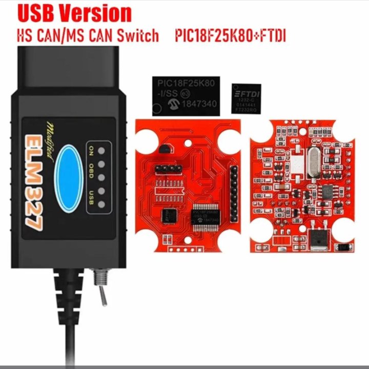 Elm327 USB с переключателем HS/MS(Ford и Mazda)