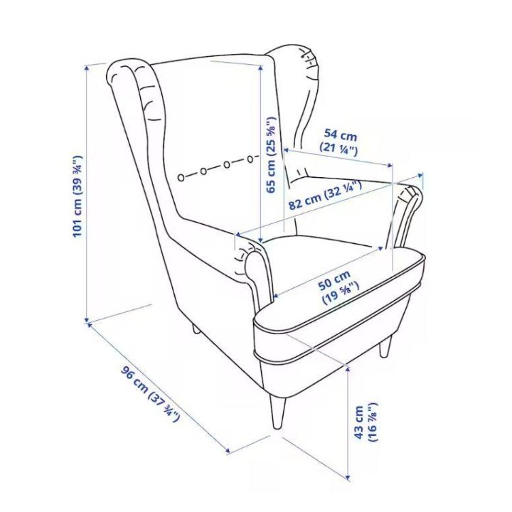 Кресло мягкое, с высокой спинкой. Икеа Страндмон