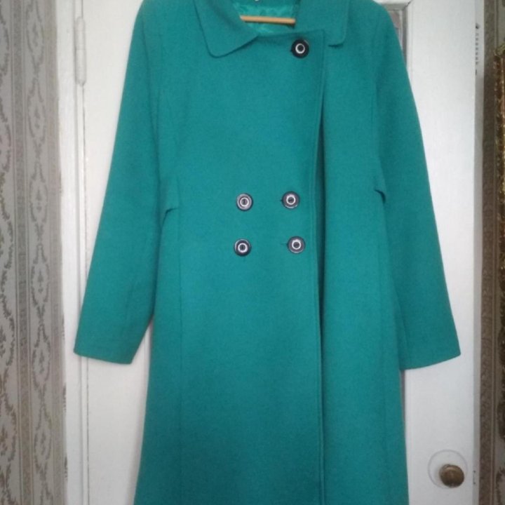 Пальто женское демисезонное, бирюзовое, 48 р-р