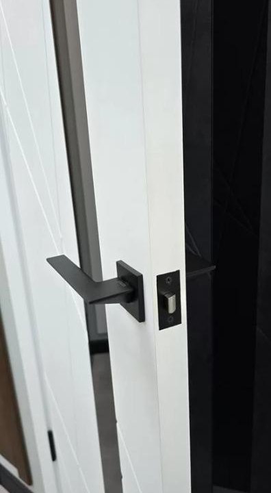 Дверь межкомнатная Line02 Черное стекло пвх белая