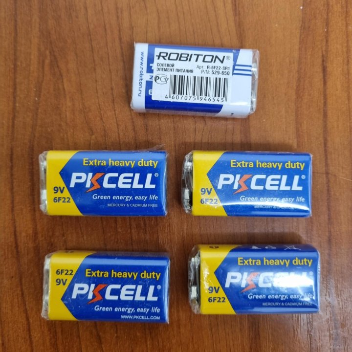 Батарейки 9v Крона PKCELL/Robiton 6F22 Солевой тип