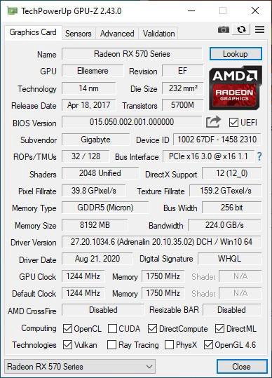 Gigabyte RX 570 Gaming 8Gb