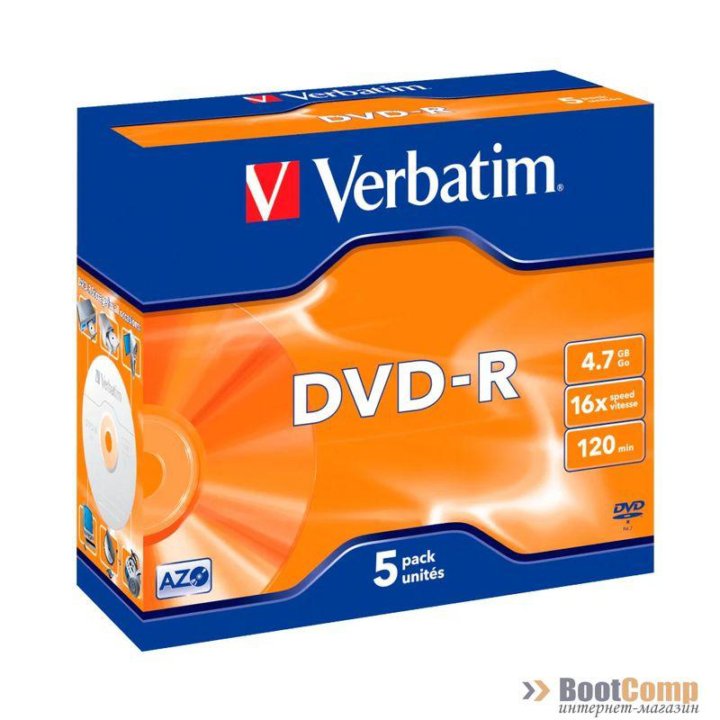 Оптический диск DVD-R 4.7Gb Verbatim 16X Jewel Case (5) AZO MATT SILVER (43519)