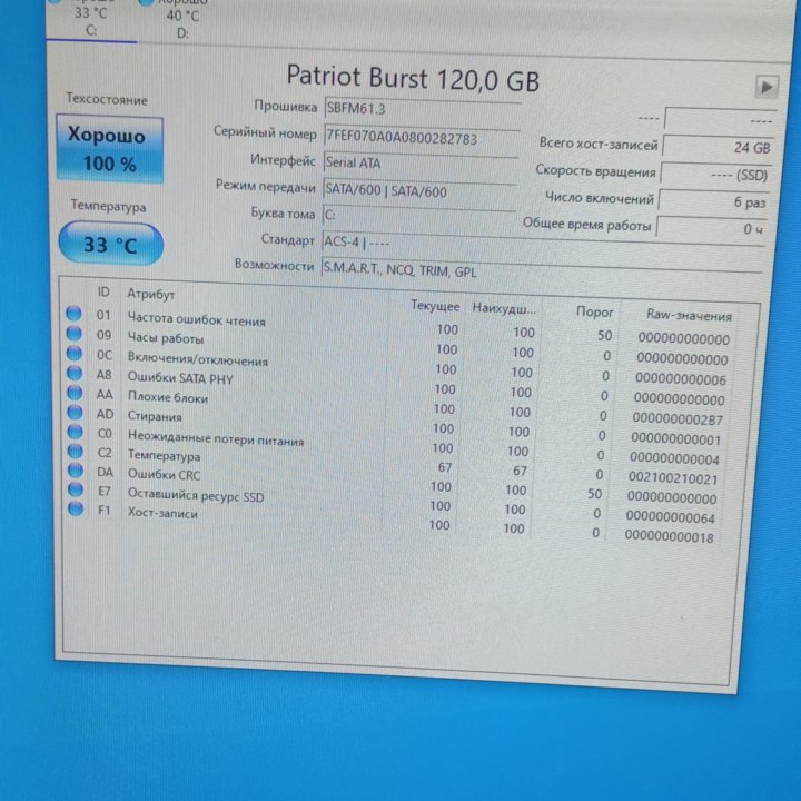 НОВЫЙ SSD PATRIOT 120gb С WINDOWS 10