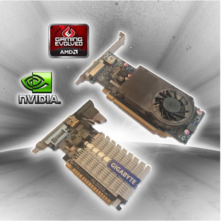 Видеокарты Nvidia 210, AMD 8570 1 GB, 2 GB