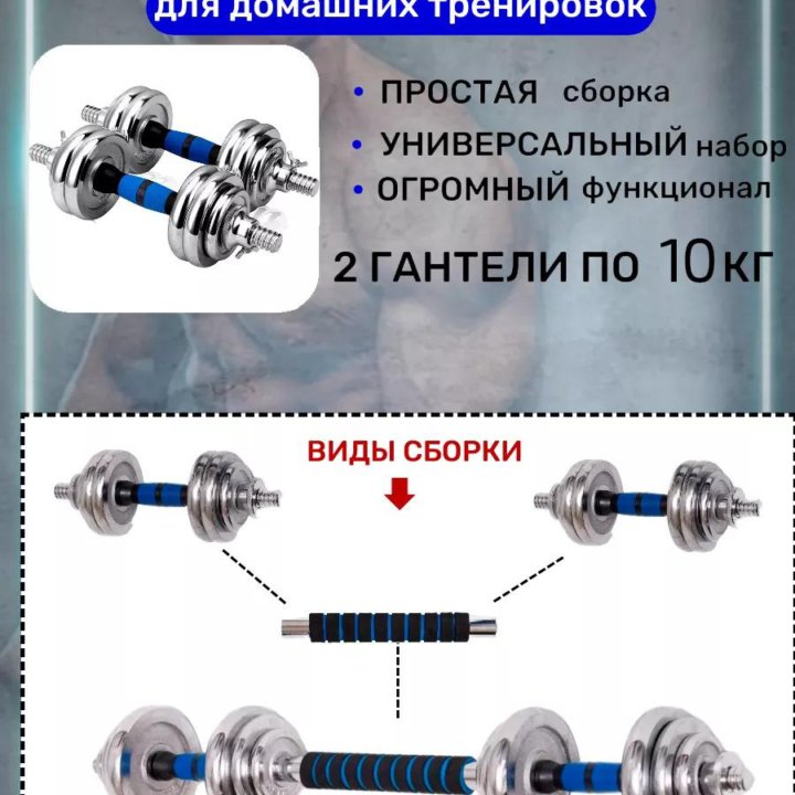 Гантели наборные мини штанга 2х10 кг хром в кейсе