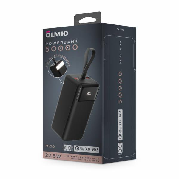 Внешний аккумулятор Olmio M-50 50000mAh 22.5W PD, QC, LCD, Черный