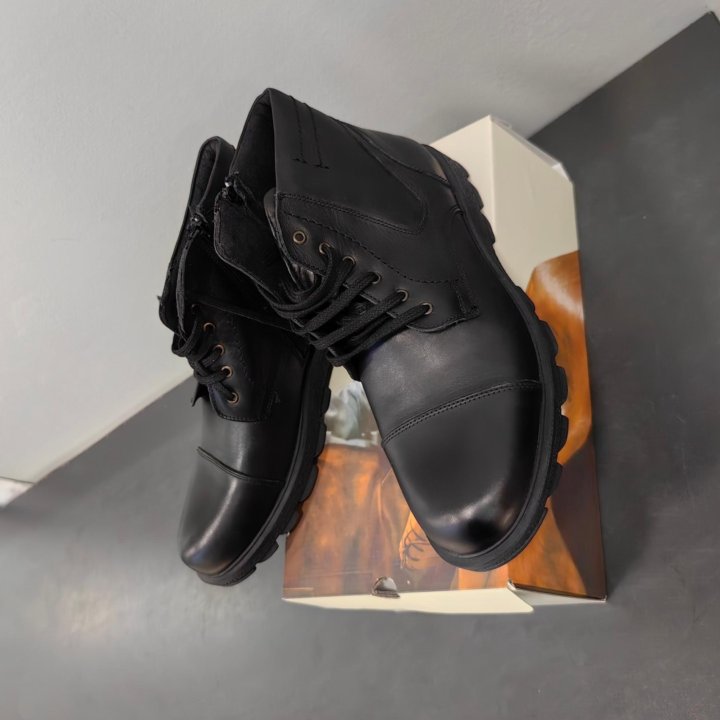 Мужские ботинки чёрные кожаные