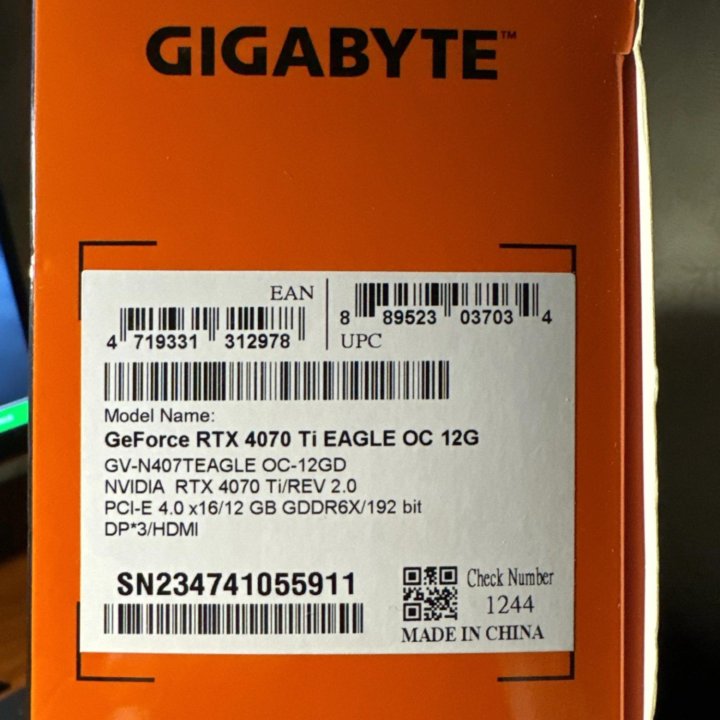 Видеокарта Gigabyte RTX 4070 Ti eagle OC Rev 2.0