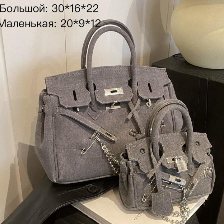 Джинсовая сумка в стиле Hermes Birkin