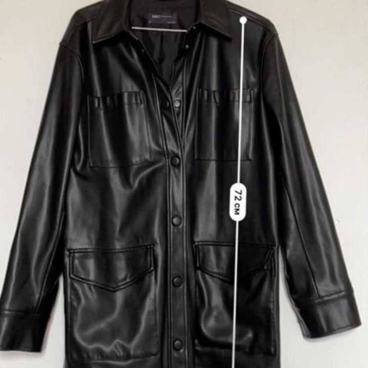 Кожаная куртка удлиненная с поясом черная