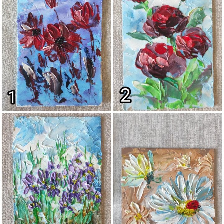Картины Текстурные миниатюры цветы