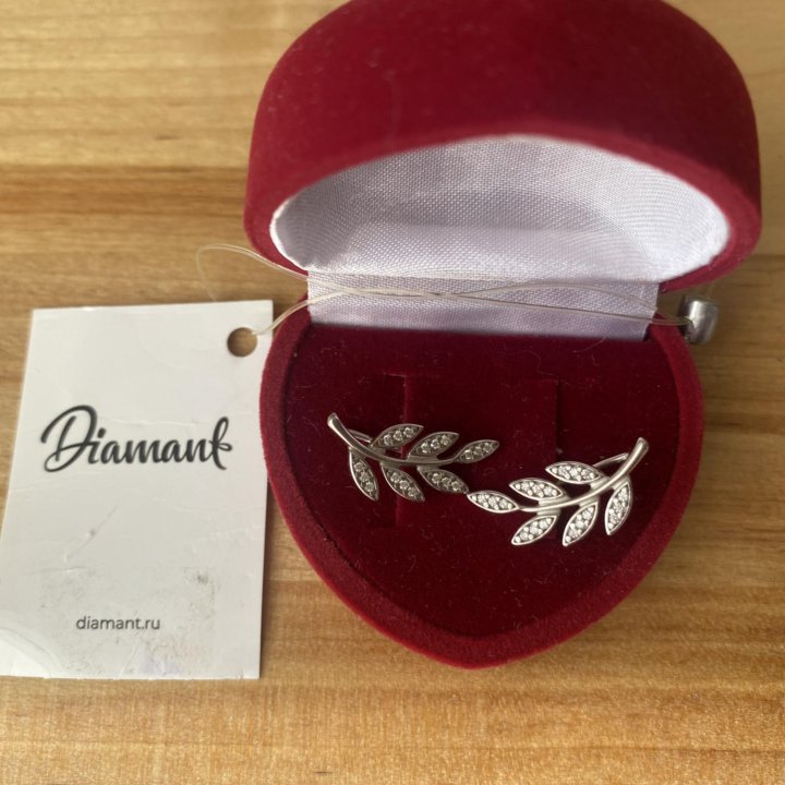 Новые серебряные серьги каффы Diamant