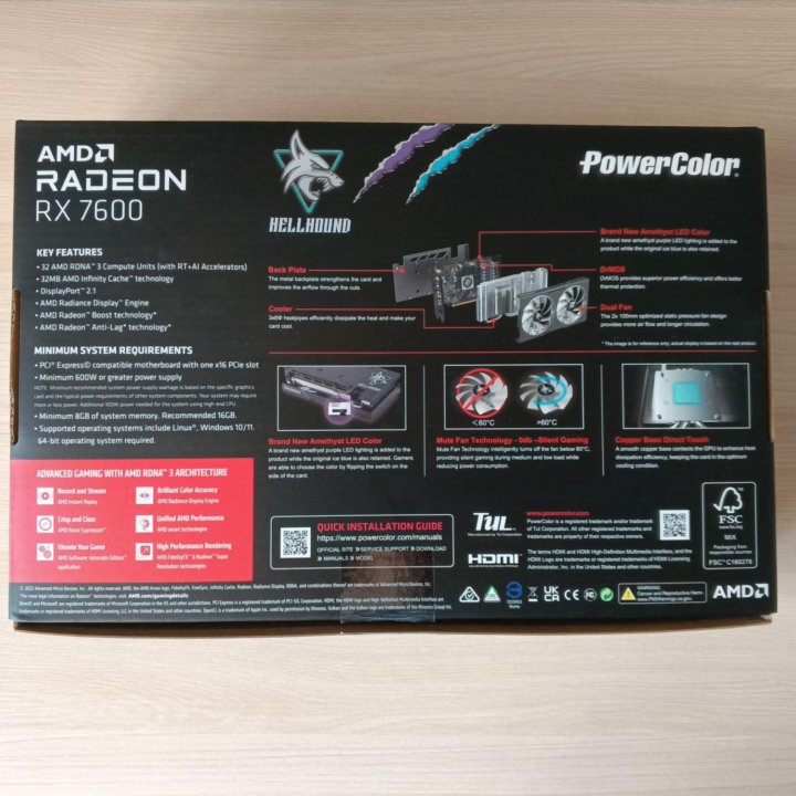 Видеокарта PowerColor RX 7600 Hellhound 8GB, Новая