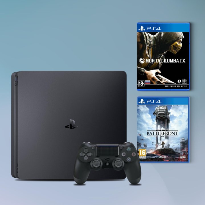 Sony PlayStation 4 Slim, Гарантия +2 Диска