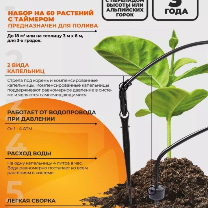 Капельный полив ЖУК от водопровода 60 растений