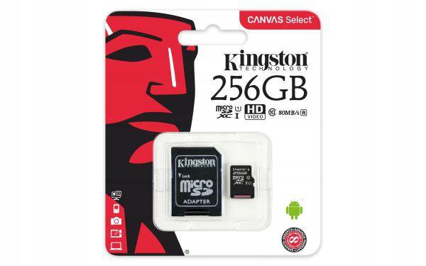 Карта памяти Micro SD Kingston Canvas Select 256GB Class10 80MB/s (SDCS/256GB) + SD adapter