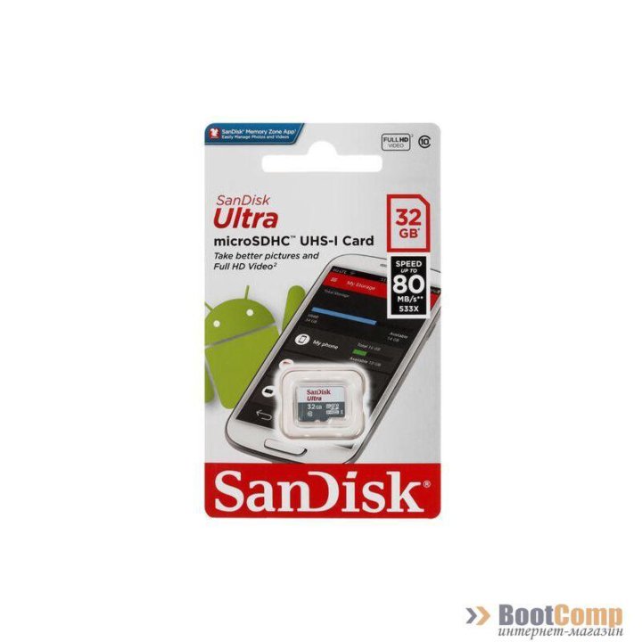 Память micro Secure Digital Card 32Gb SanDisk [SDSQUNR-032G-GN3MN]