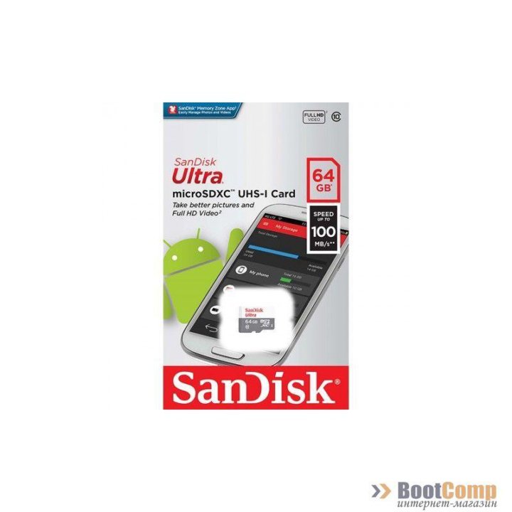 Память micro Secure Digital Card 64Gb SanDisk [SDSQUNR-064G-GN3MN]