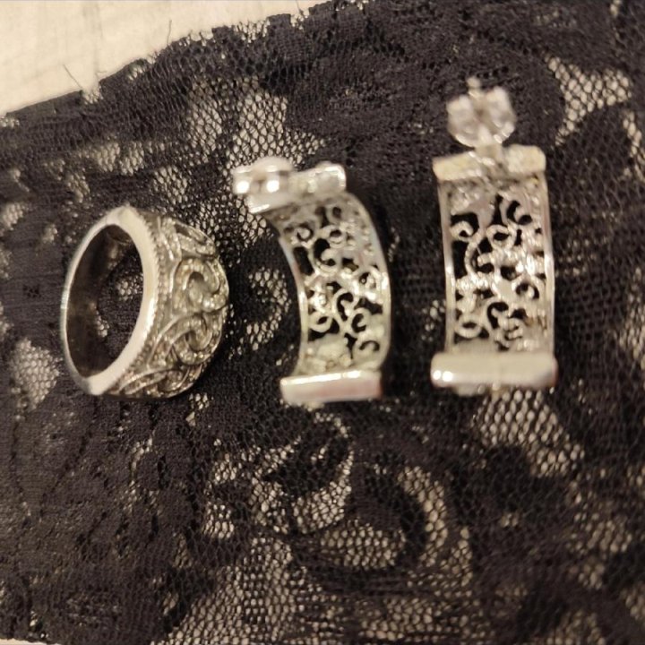 Комплект: кольцо и серьги