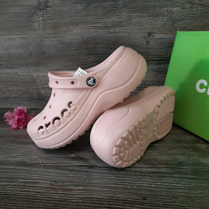 Crocs женские сабо платформа артикул 208186 пудра