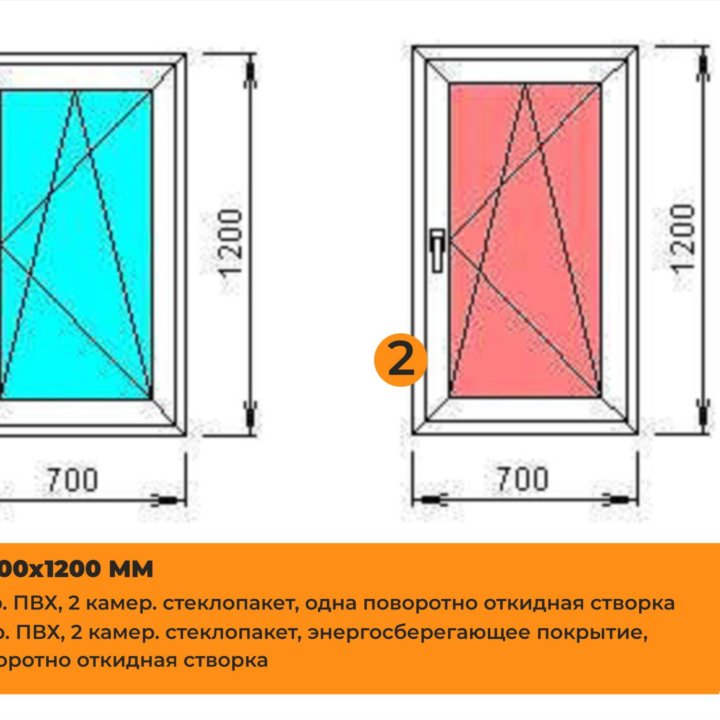 Окно 700х1200 мм пластиковое (пвх)