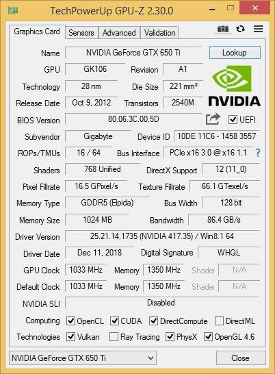 Видеокарта GeForce GTX 650 Ti 1 GB