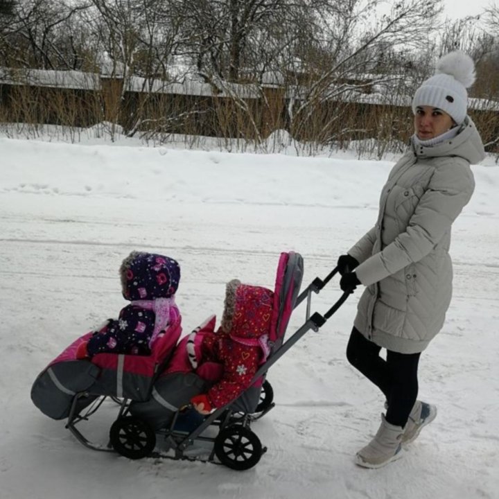 Санки для двойни на колёсах усиленные