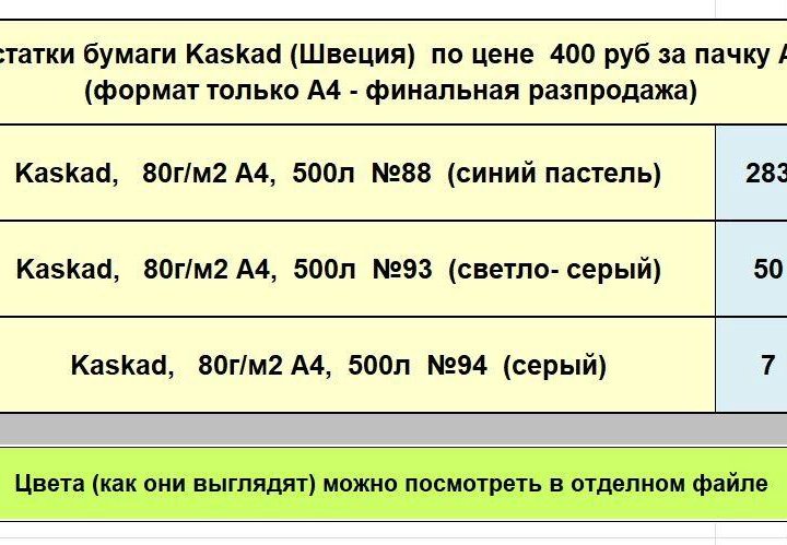 Бумага цветная каскад,пл.80 г/м2, А4,500л (Швеция)