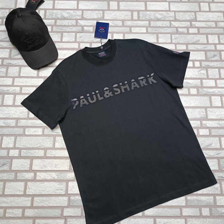 Футболка чёрная Paul shark с чёрным логотипом