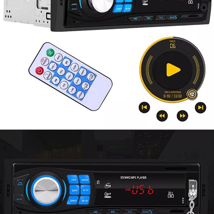 Магнитола 1 Din. Bluetooth. AUX. USB. Micro-SD