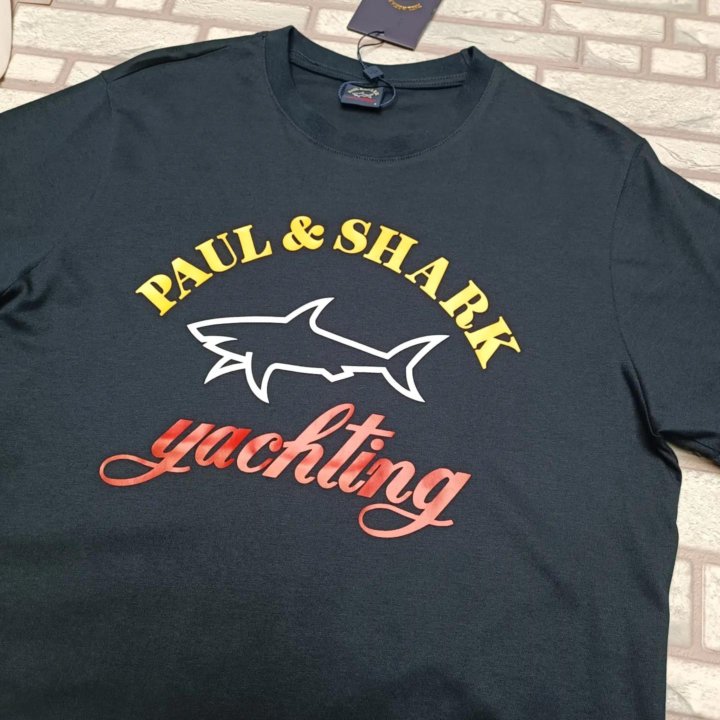 Синяя футболка Paul shark цветная надпись