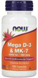 NOW Mega D-3 & MK-7 5000 IU / 180 mcg 120 капсул