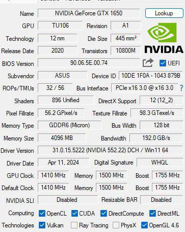 Видеокарта ASUS GeForce GTX 1650 4 гб