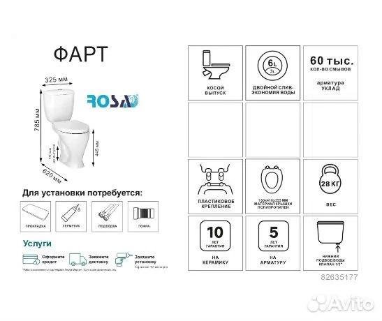 Унитаз-компакт Rosa Фарт косой выпуск двойной слив