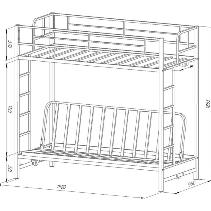 Кровать двухъярусная с диваном 