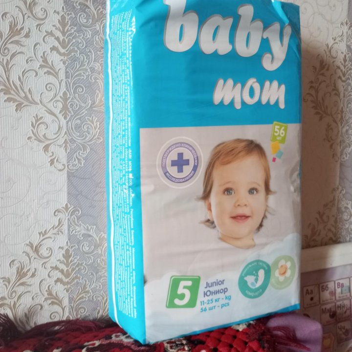 Подгузники baby mom 56 шт размер 5(11-25кг), 1 уп