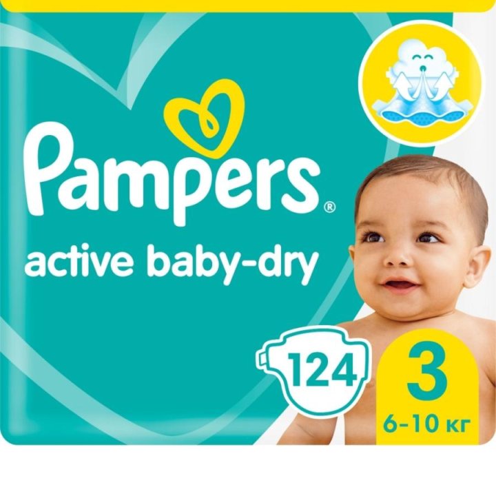 Подгузники Pampers 3(6-10кг), 124шт/уп.