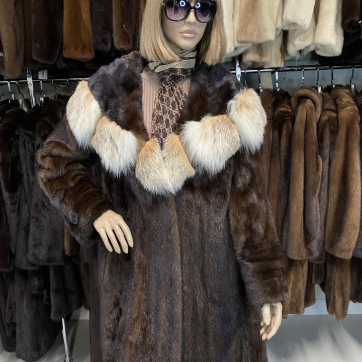 Saga Furs. Премиум шуба из норки с рысью 56-58 р.