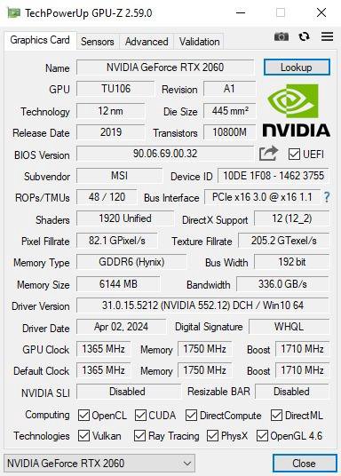 RTX 2060 Ventus GP OC