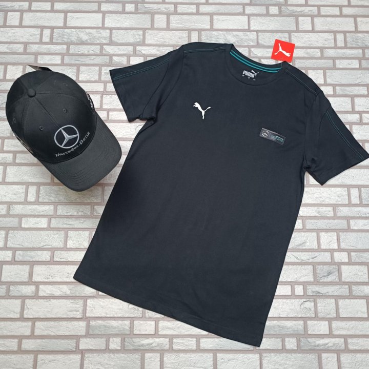 Чёрная футболка puma Mercedes хлопок