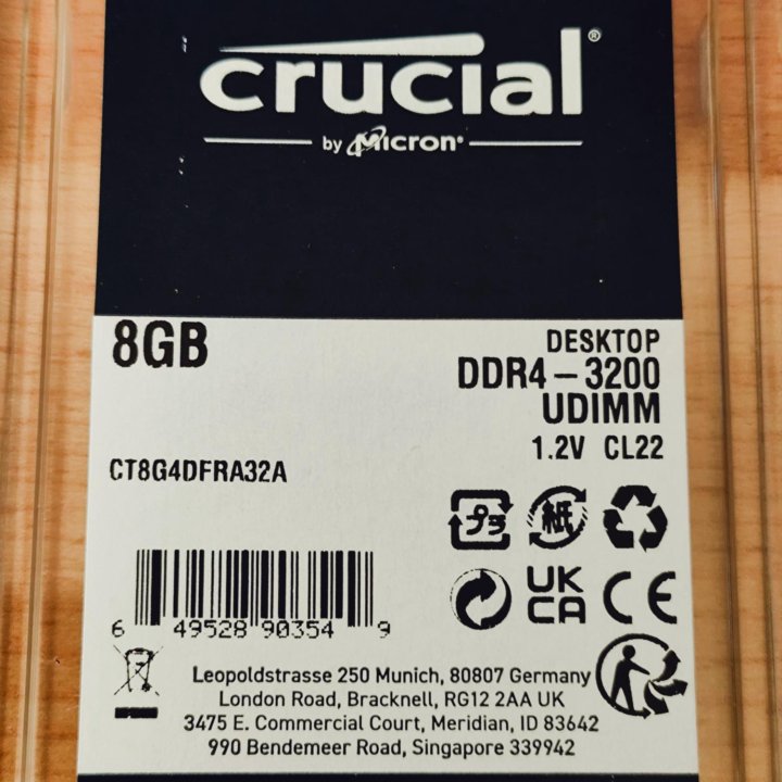 Новая оперативная память сrucial 8GB DDR4 3200Mhz