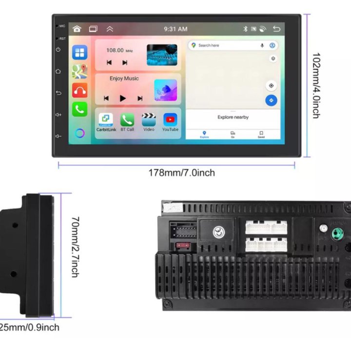 Магнитола Андроид. 4/64 Памяти. 7 Дюймов 178/100mm