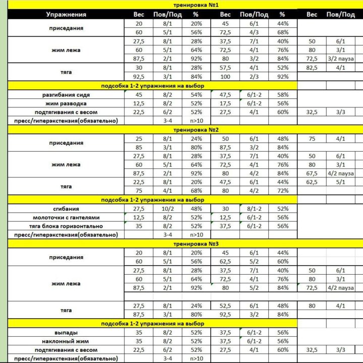 Составление программы тренировок по набору и силы